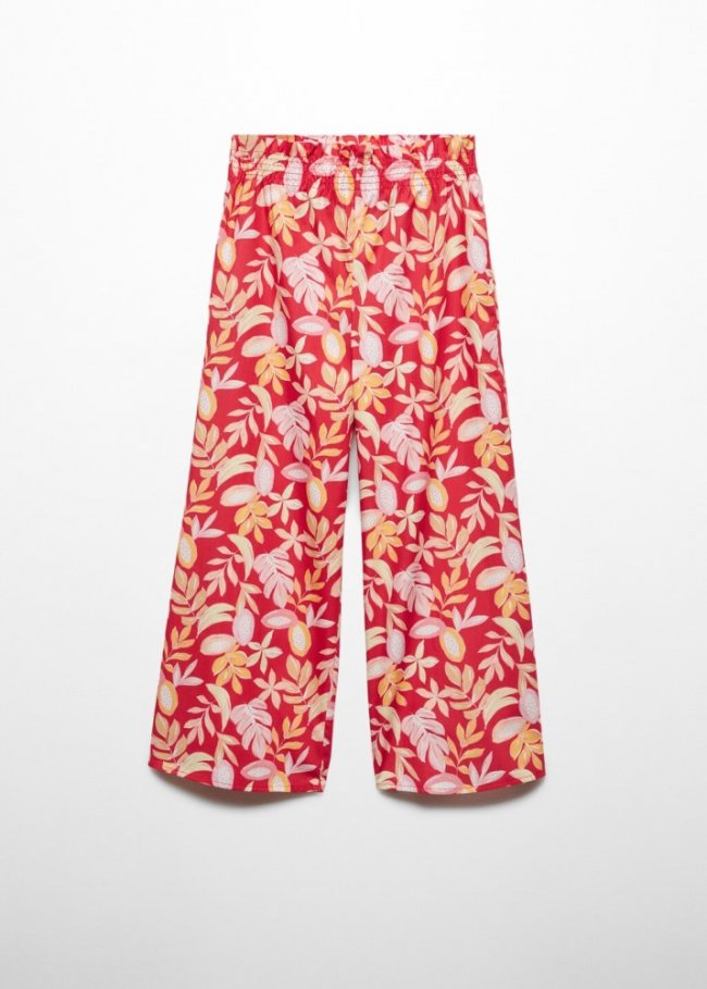 Mango Pantalón recto estampado - Rojo