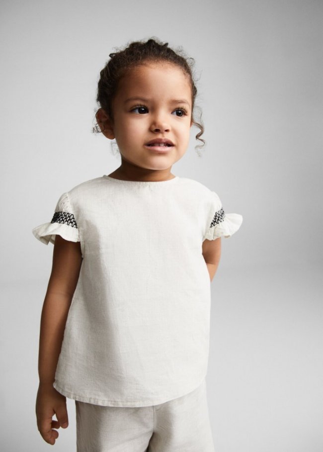 Mango Blusa volantes lino - Beige