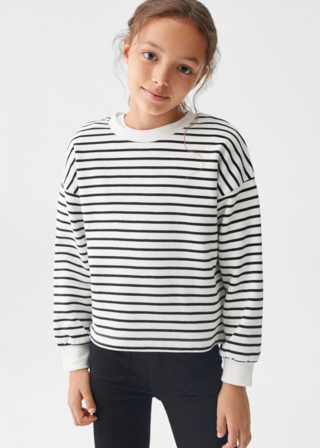Mango Sudadera algodón rayas - Blanco roto