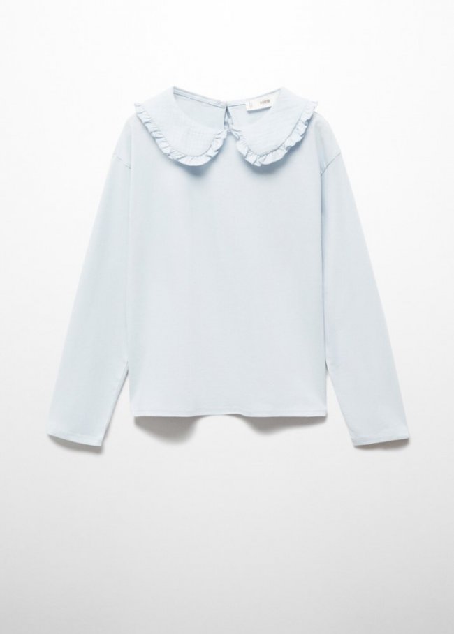 Mango Camiseta algodón cuello babydoll - Azul celeste