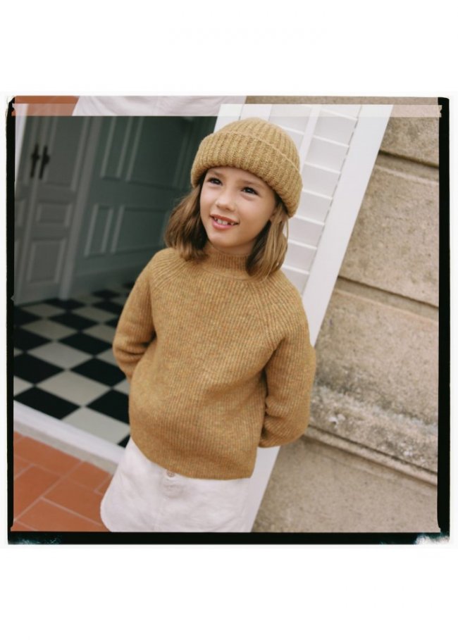Mango Jersey punto cuello alto - Ocre