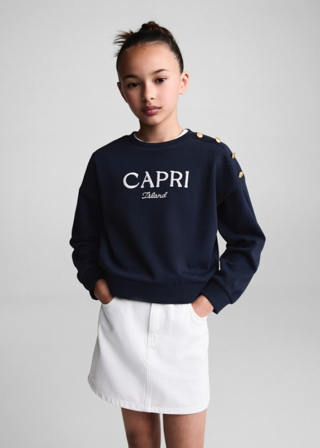 Mango Sudadera mensaje bordado - Azul marino oscuro