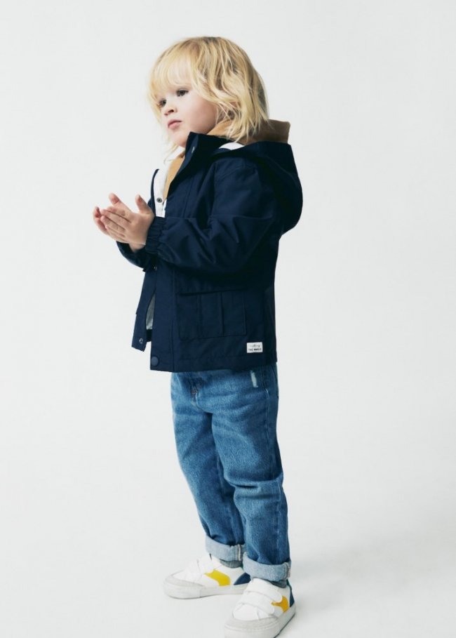 Mango Parka impermeable capucha - Azul marino oscuro