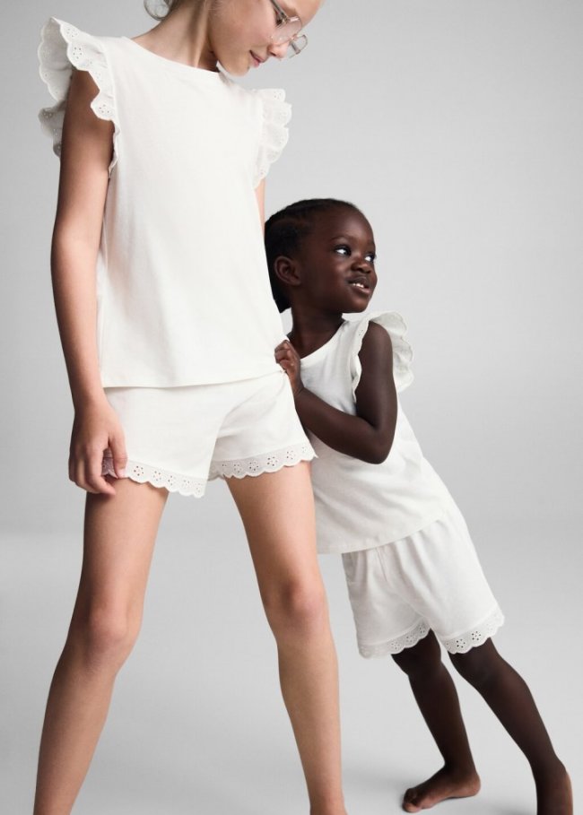 Mango Pijama algodón volantes - Blanco roto