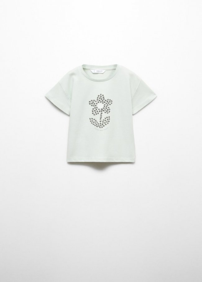 Mango Camiseta estampada algodón - Verde agua