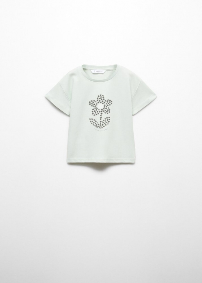 Mango Camiseta estampada algodón - Verde agua