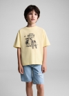 Mango Camiseta estampada algodón - Amarillo pastel