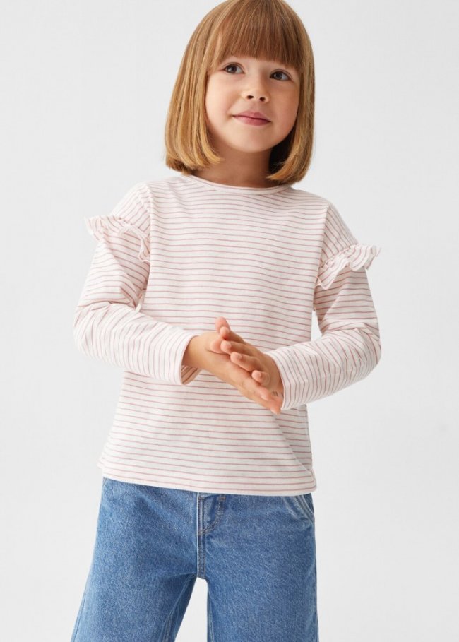 Mango Camiseta manga larga rayas - Rosa