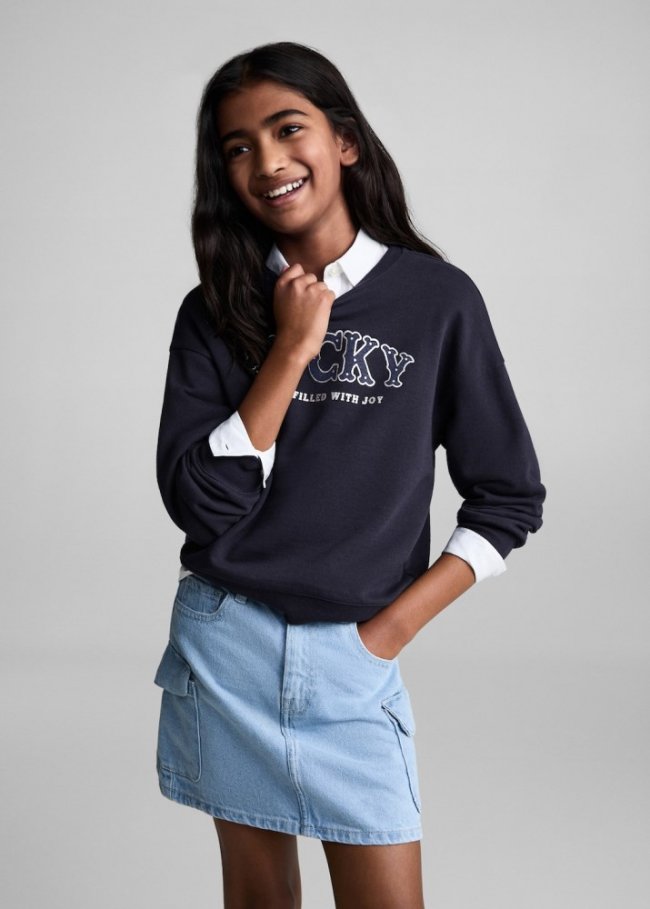 Mango Sudadera estampada detalles textura - Azul marino oscuro