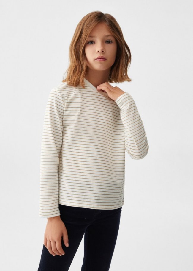 Mango Camiseta manga larga rayas - Blanco roto
