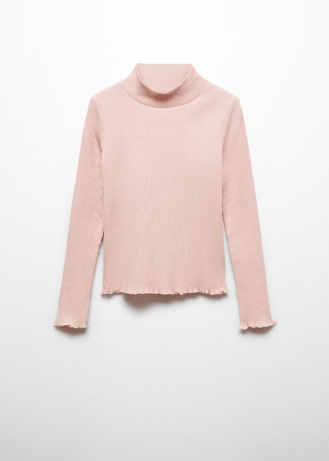 Mango Camiseta canalé cuello alto - Rosa