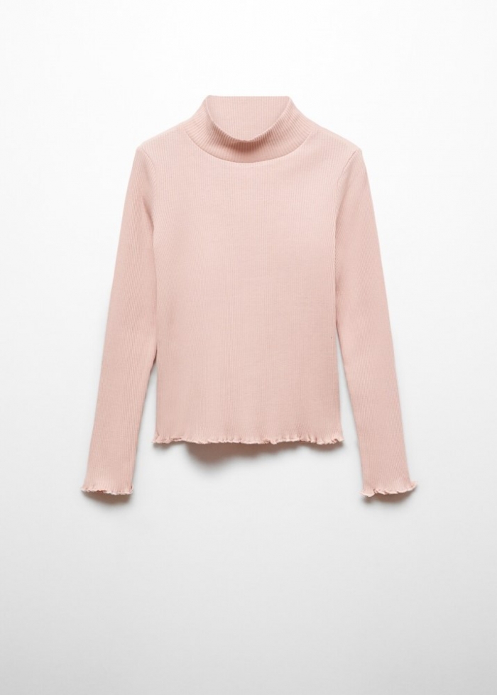 Mango Camiseta canalé cuello alto - Rosa