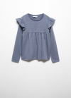Mango Camiseta manga larga volantes - Azul tinta