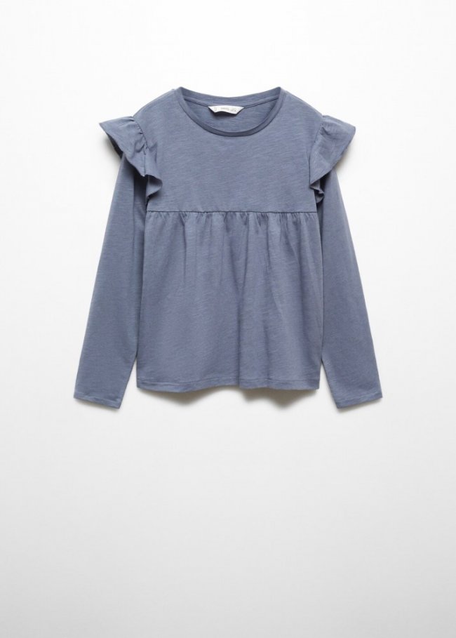 Mango Camiseta manga larga volantes - Azul tinta