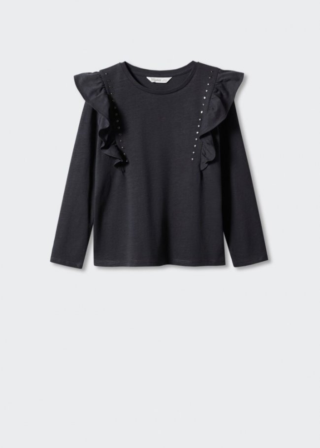 Mango Camiseta manga larga volantes - Gris antracita