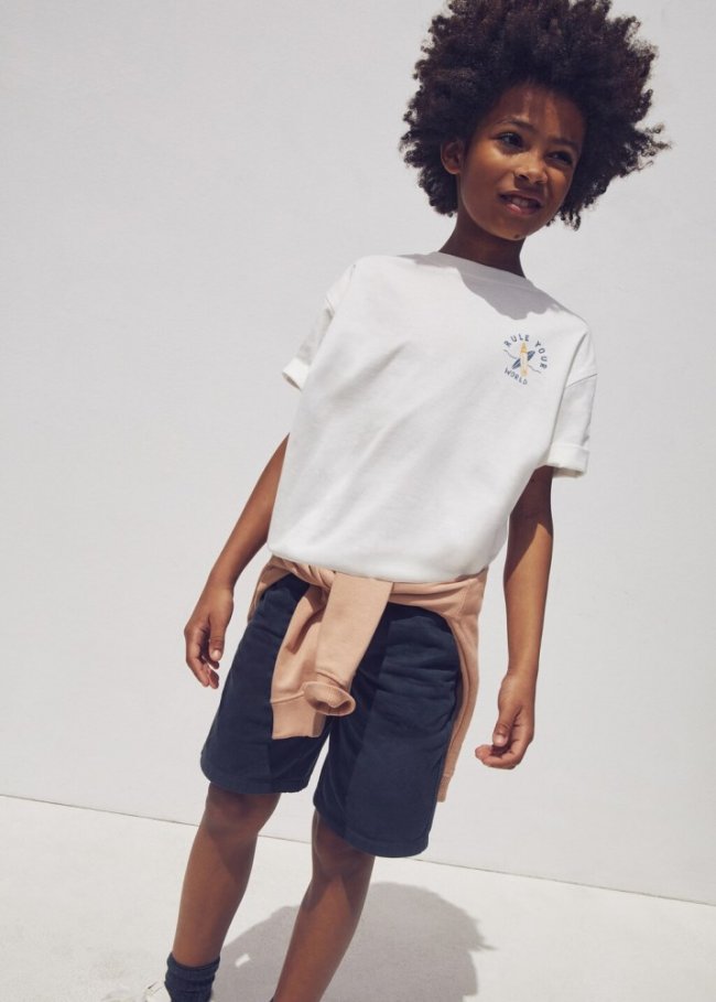 Mango Camiseta algodón estampado - Blanco roto
