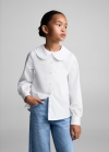Mango Camisa calada cuello babydoll - Blanco
