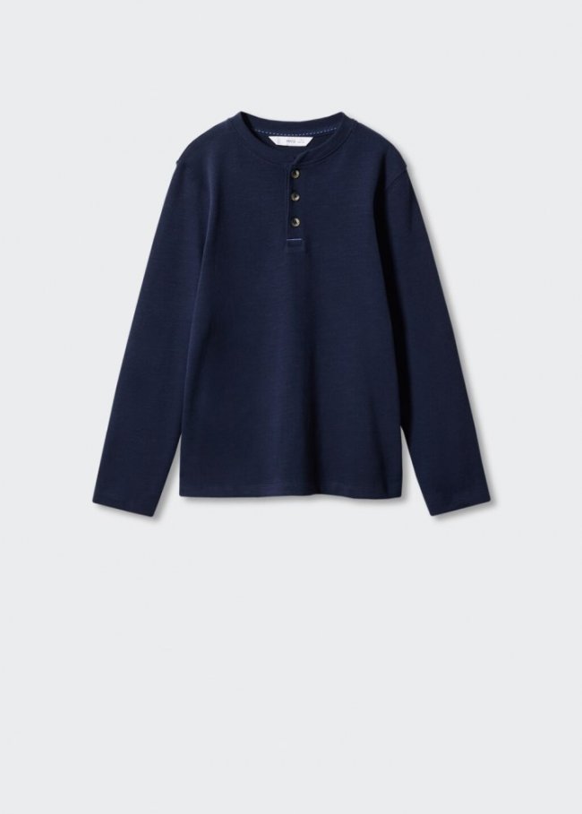 Mango Camiseta manga larga botones - Azul marino oscuro