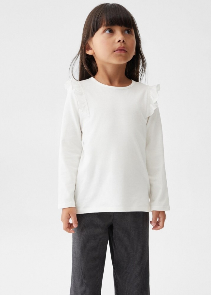 Mango Camiseta manga larga volantes - Blanco roto