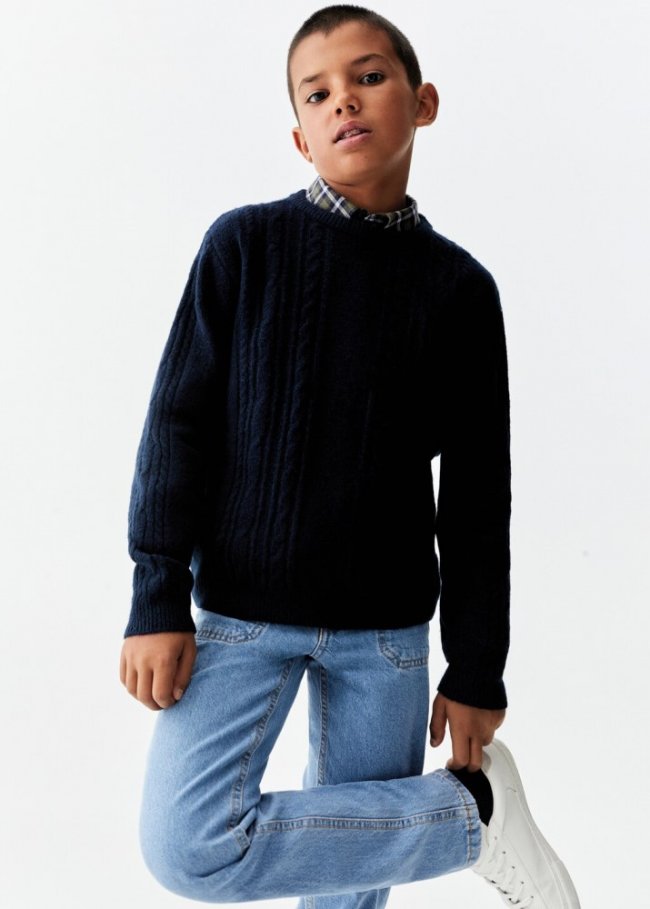 Mango Jersey punto trenzado - Azul marino oscuro