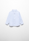 Mango Camisa lino cuello mao - Azul celeste