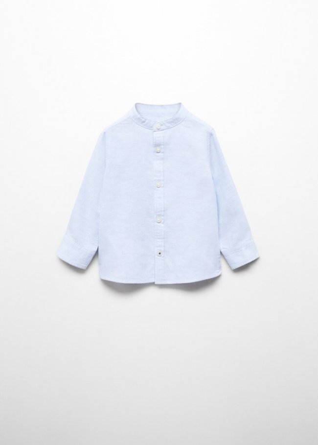 Mango Camisa lino cuello mao - Azul celeste