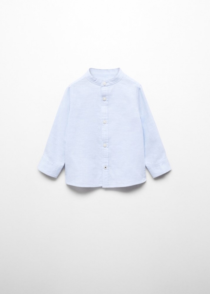 Mango Camisa lino cuello mao - Azul celeste