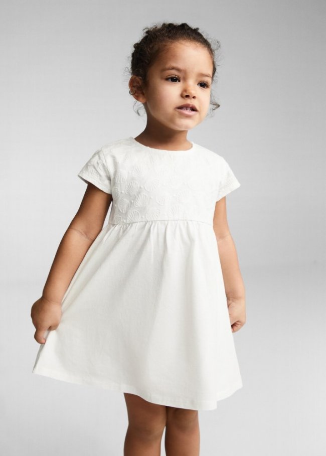 Mango Vestido estampado bordado - Blanco roto