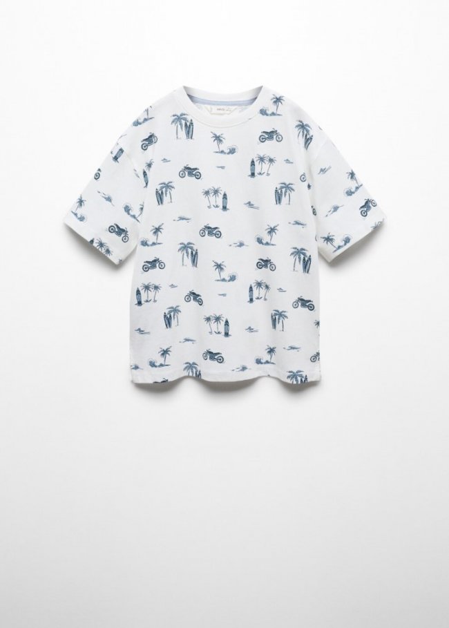Mango Camiseta estampada algodón - Blanco roto