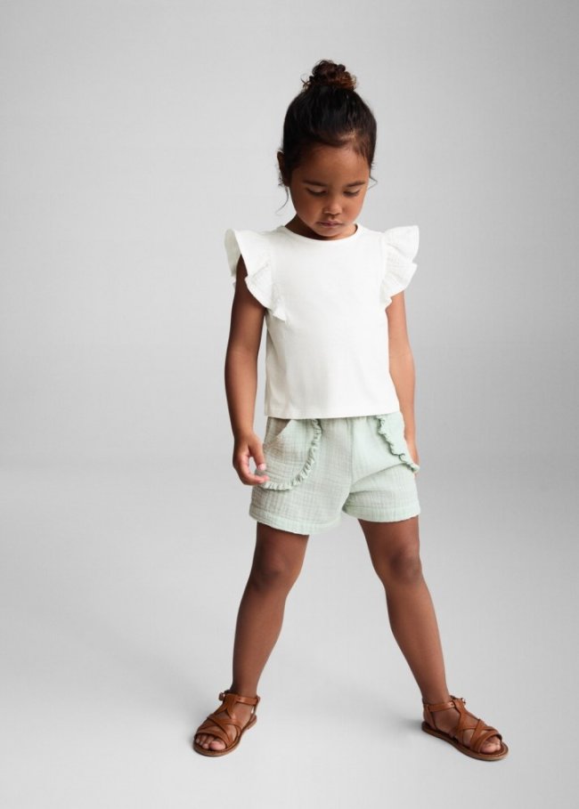 Mango Camiseta volantes manga corta - Blanco roto