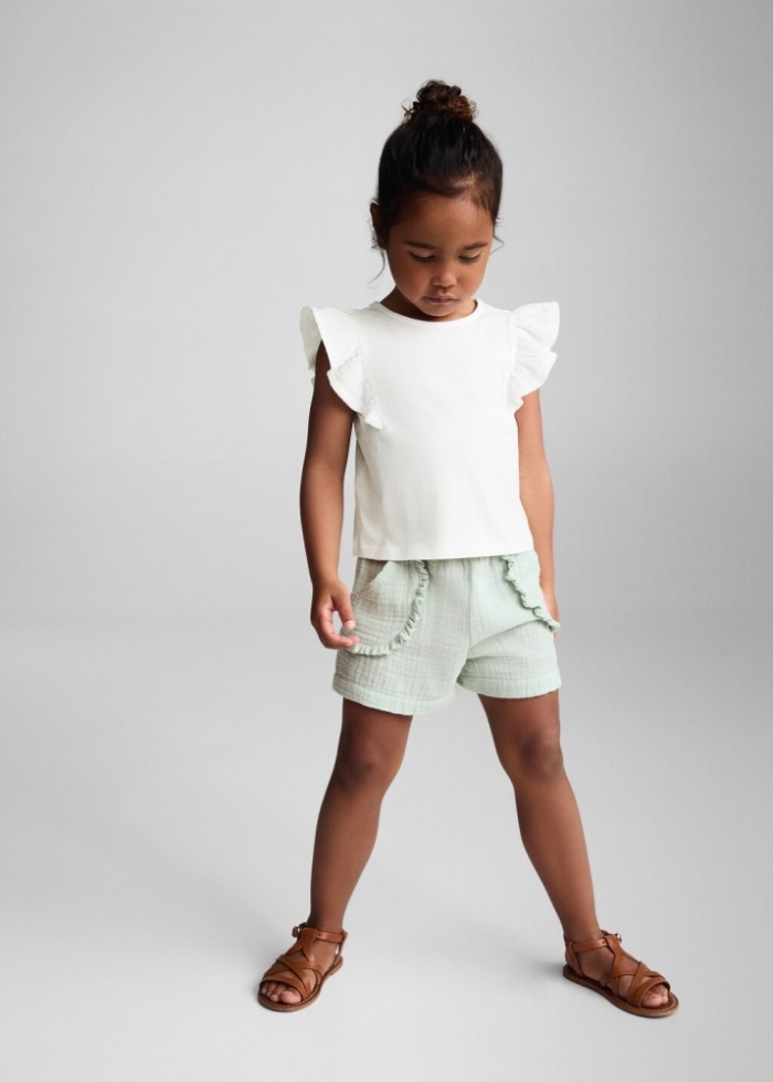 Mango Camiseta volantes manga corta - Blanco roto