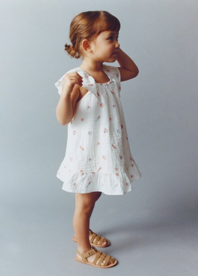 Mango Vestido bordado algodón - Blanco roto