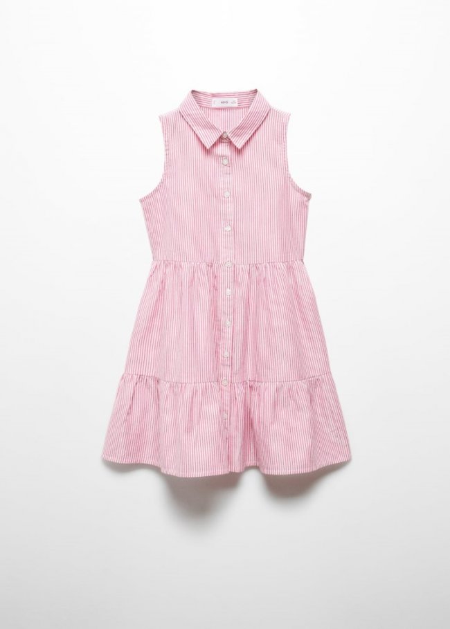 Mango Vestido camisero rayas - Rojo