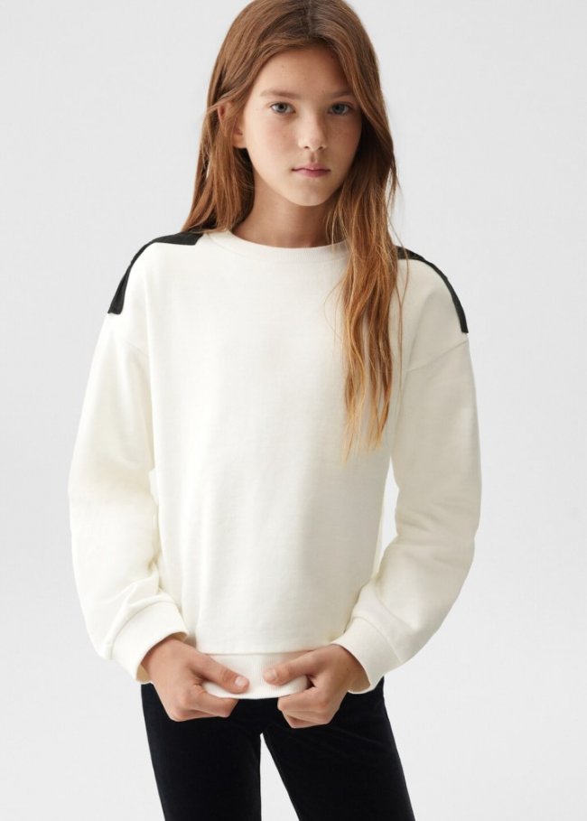 Mango Sudadera algodón lazos - Blanco roto