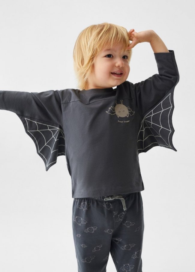 Mango Pijama largo murciélago - Gris antracita