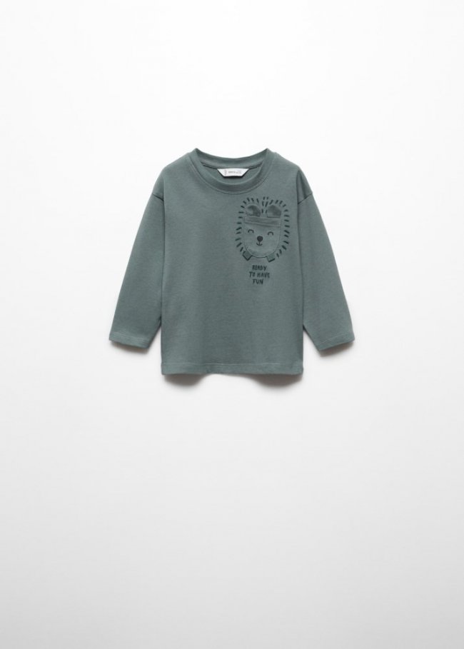 Mango Camiseta manga larga estampada - Esmeralda