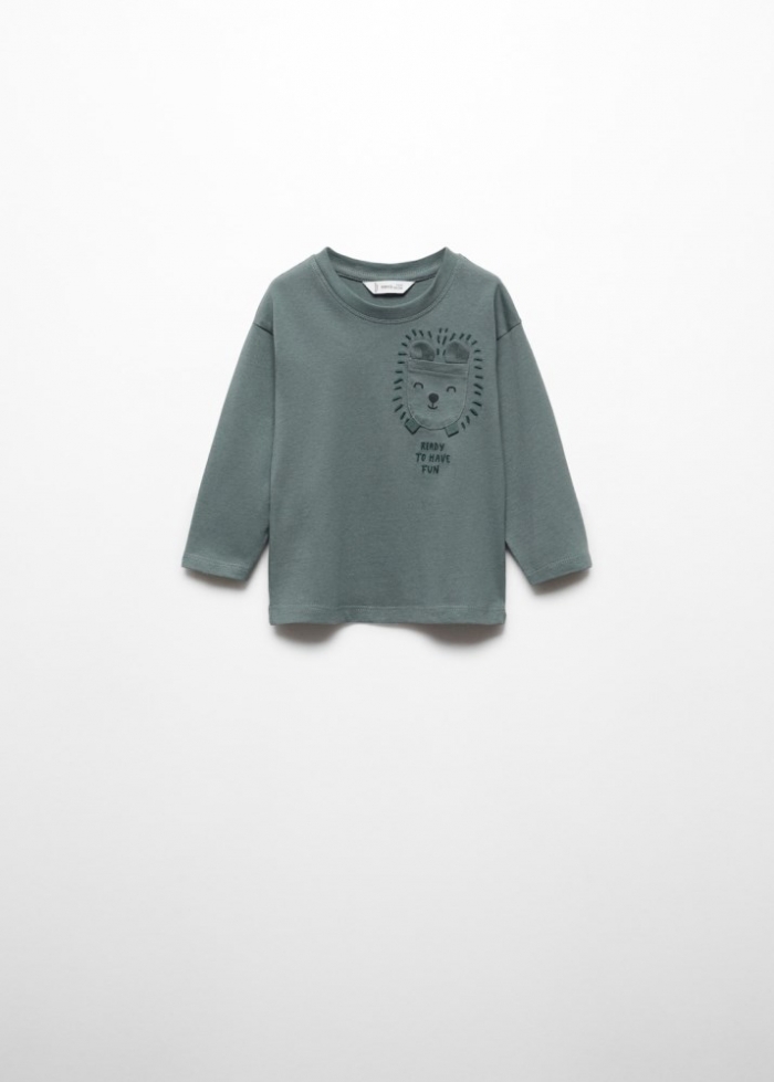 Mango Camiseta manga larga estampada - Esmeralda