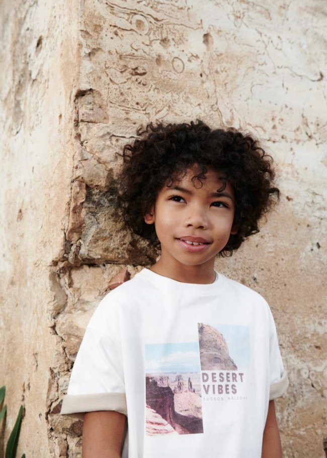 Mango Camiseta algodón estampado - Blanco roto