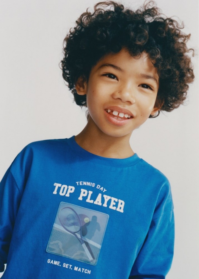 Mango Camiseta manga larga estampada - Azul tinta