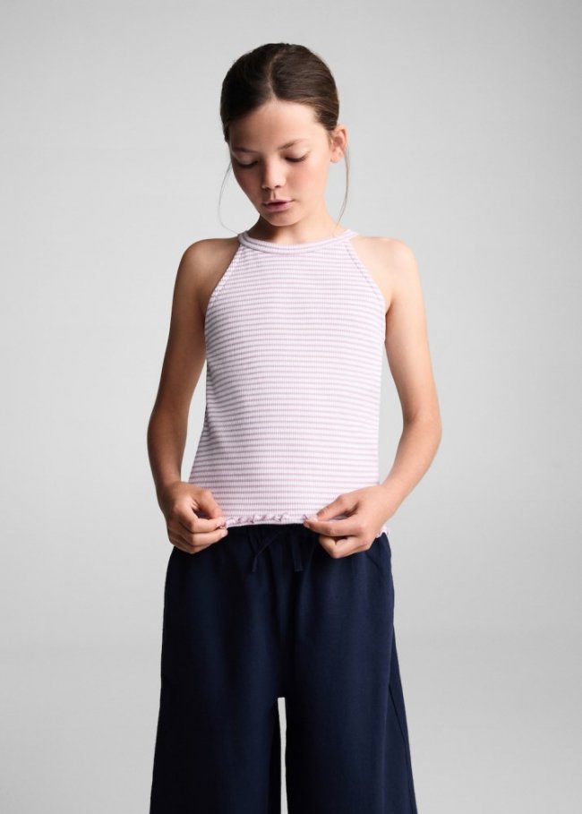Mango Camiseta tirantes rayas - Morado claro/pastel