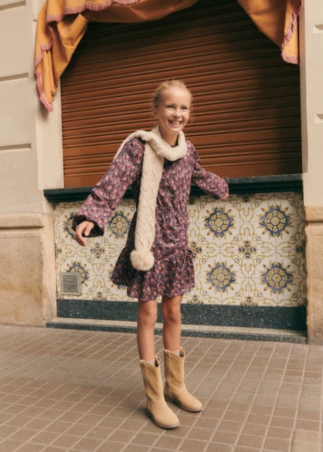Mango Vestido floral fruncido - Azul marino oscuro