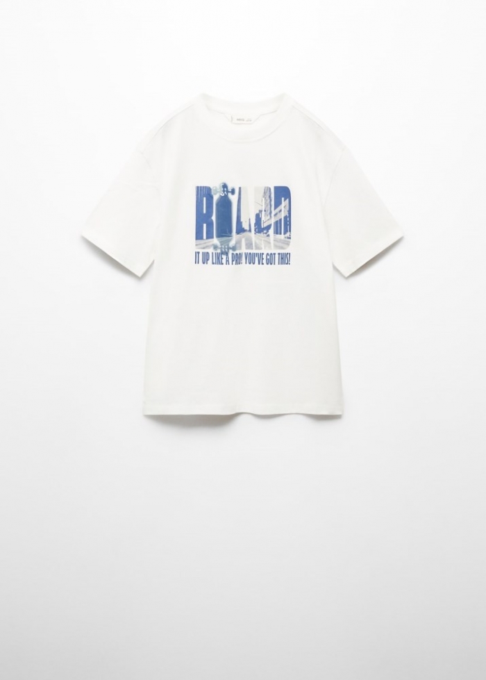 Mango Camiseta estampada algodón - Blanco roto