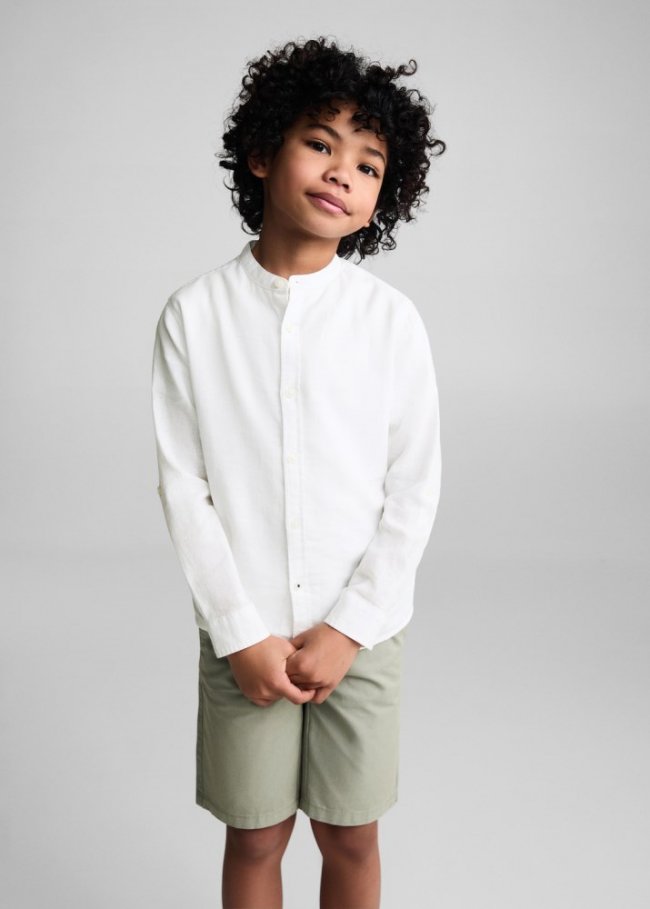 Mango Camisa regular fit lino cuello mao - Blanco