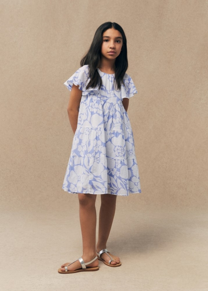 Mango Vestido algodón estampado - Azul