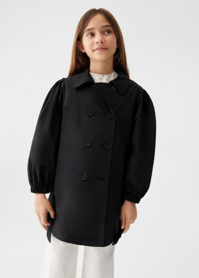 Mango Gabardina manga abullonada - Negro
