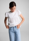 Mango Blusa plumeti bordado - Blanco