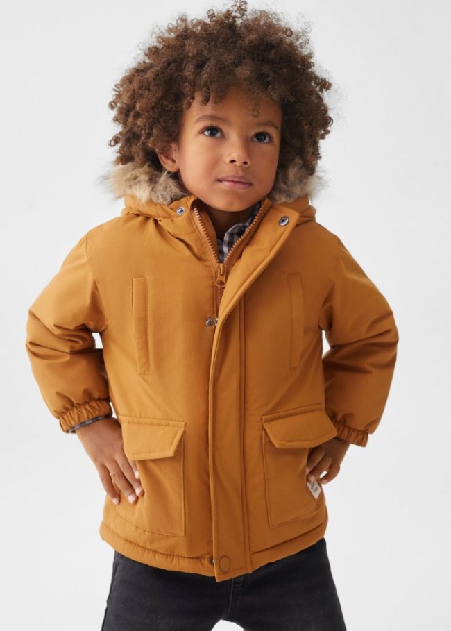 Mango Anorak acolchado capucha pelo - Mostaza