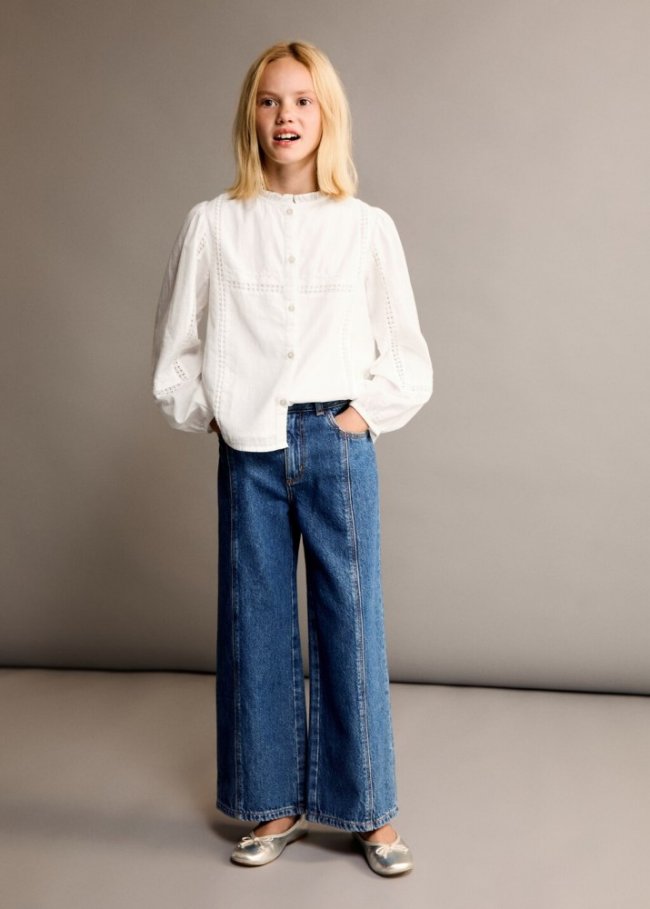 Mango Blusa detalles bordados - Blanco