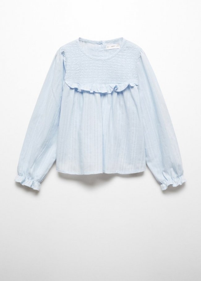 Mango Blusa fruncida volantes - Azul celeste