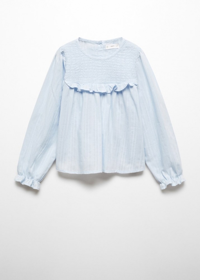 Mango Blusa fruncida volantes - Azul celeste